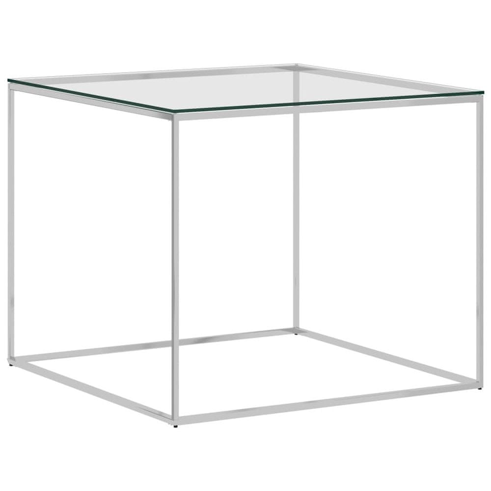 Vidaxl Konferenčný stolík strieborný 50x50x43 cm nehrdzavejúca oceľ a sklo